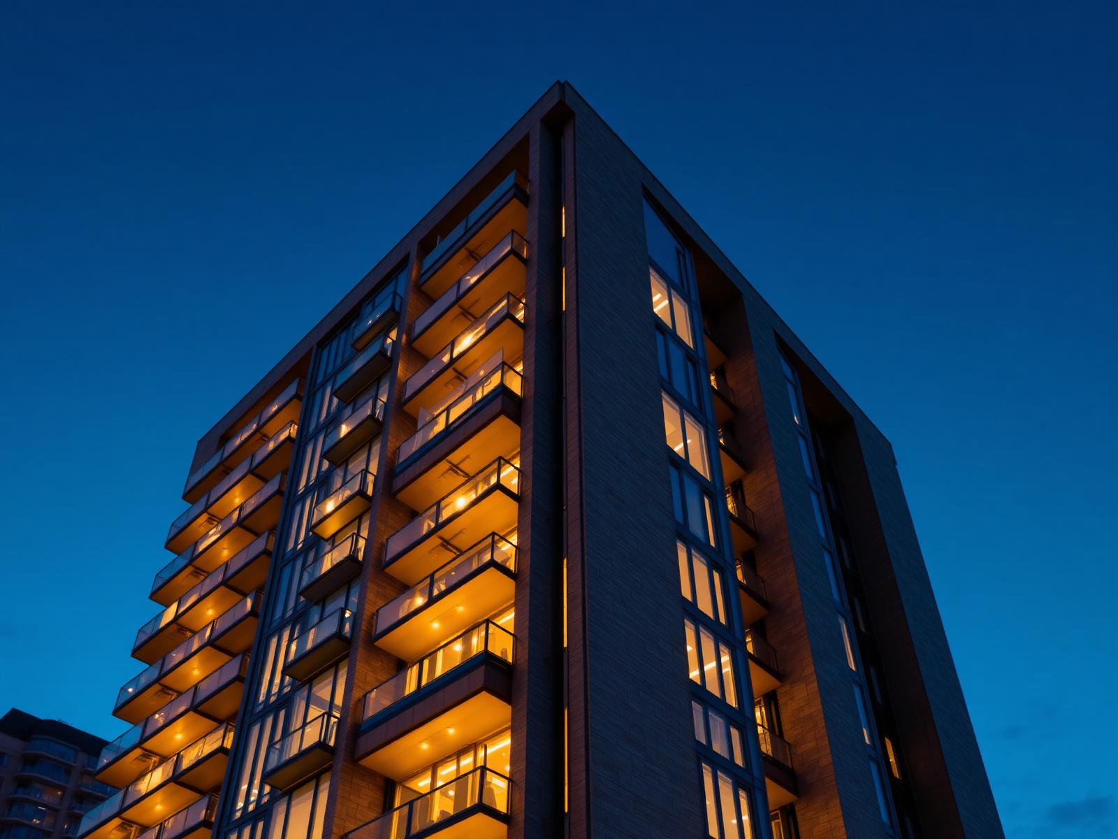 Architectural residential tower at dusk